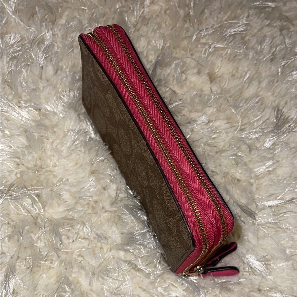 Coach Brown and Pink Wallet with Signature Monogram and Double Zipper - Picture 3 of 7